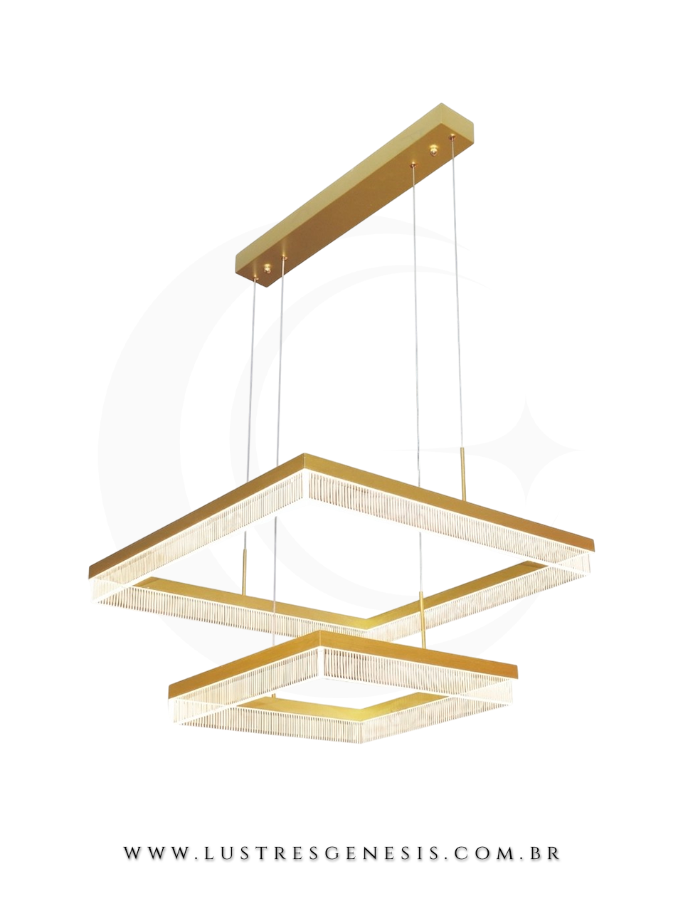 Luminaria Pendente LED DCD03162 Alumínio Escovado Dourado Bivolt 80W 3000K 40x60cm, Sala de Jantar, Quarto Casal, Suite Master